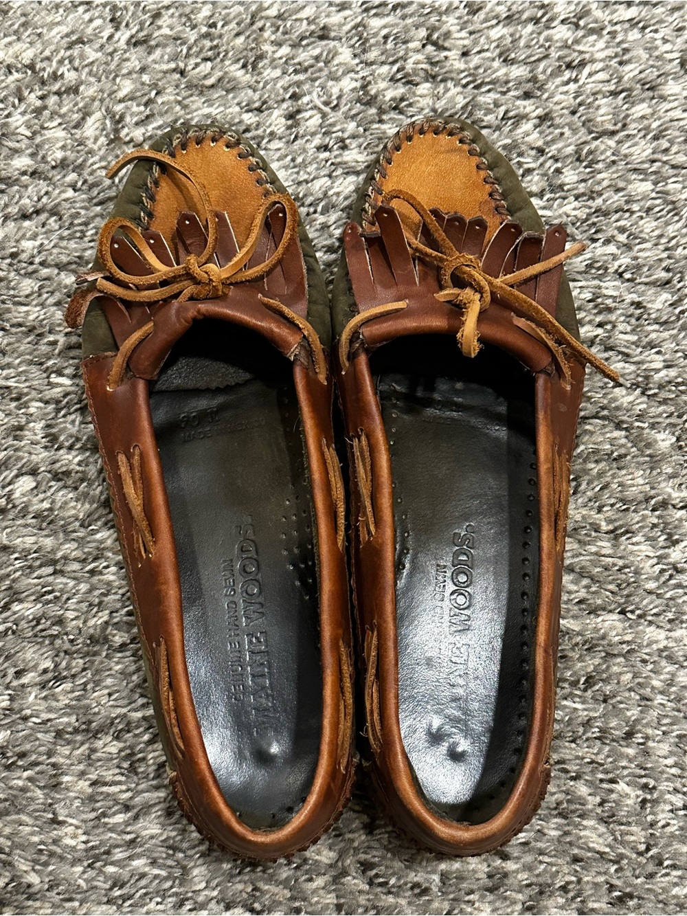 Maine Woods Leather Two-Tone Brown & Olive Moccasin Loafers